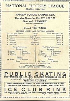 1933-1934 New York Rangers Team Lineup Insert