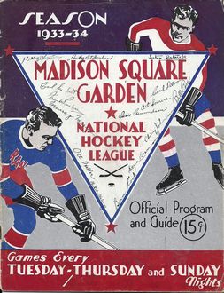 1933-1934 New York Rangers Team Signed Program