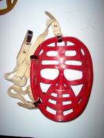 Dave Kelly's 1st goalie mask, made by Corkey Stickell, inside shot